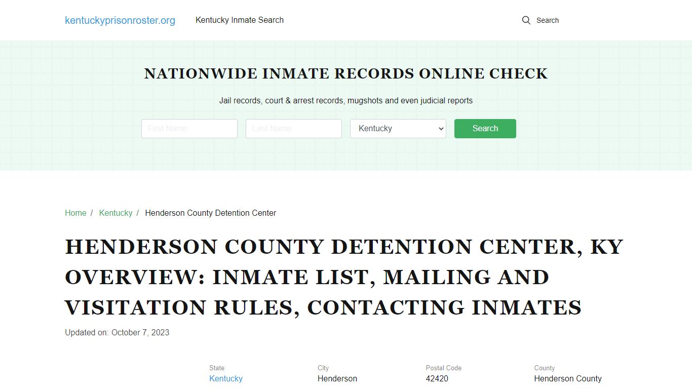 Henderson County Detention Center, KY: Offender Search, Visitation ...